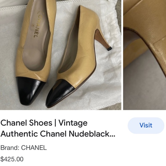 Chanel nude black cap toe classic pump platform heel 36.5 - Picture 15 of 16